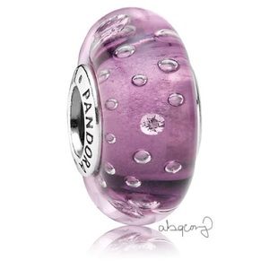 EUC Pandora 791616CZ Sterling Silver Purple Effervescence Murano Glass Charm